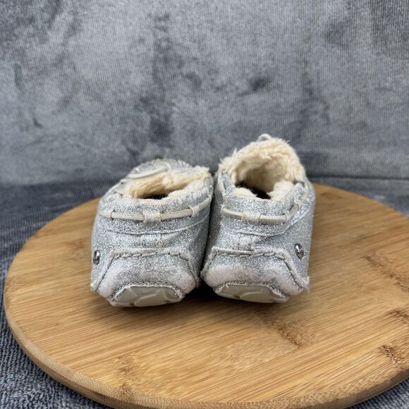 UGG Shoes Womens Size 6 Silver Glitter Moccasin Slippers Shearling W 1100178 - Picture 4 of 11